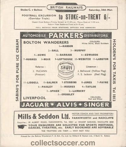 1951 Bolton Wanderers v Liverpool Official Programme