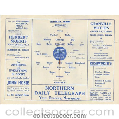 1951 - Burnley v Chelsea 23/3/1951 Official Programme - Collect Soccer