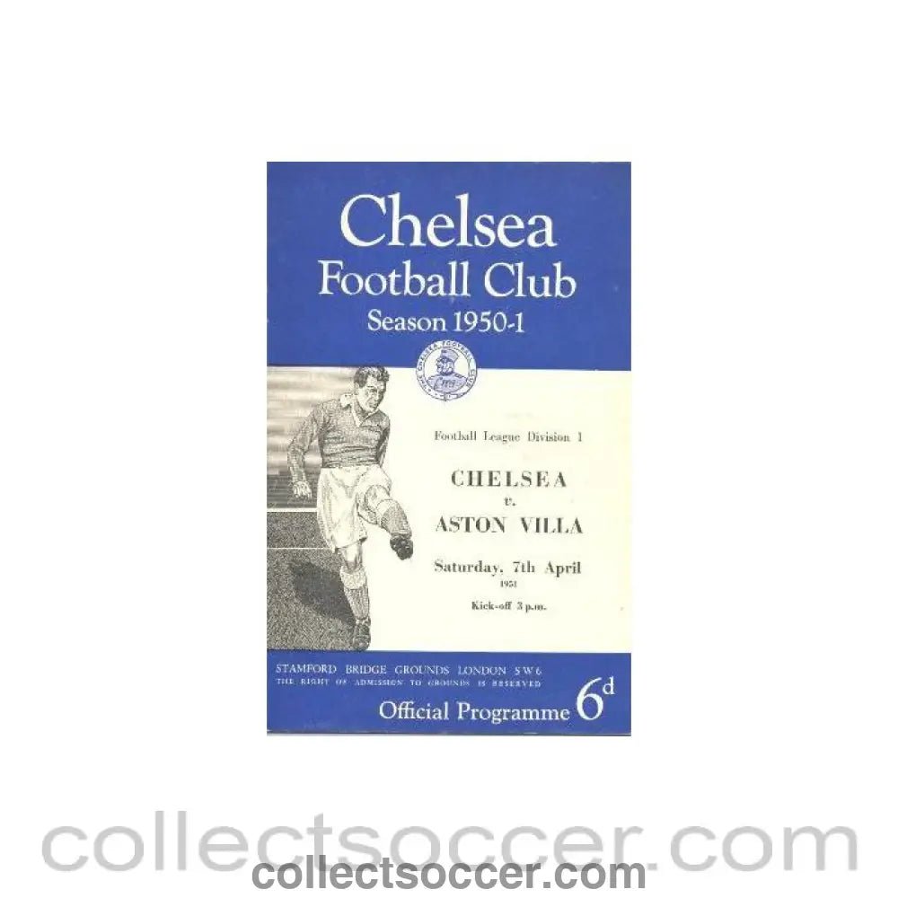 1951 - Chelsea v Aston Villa official programme 07/04/1951 - Collect Soccer