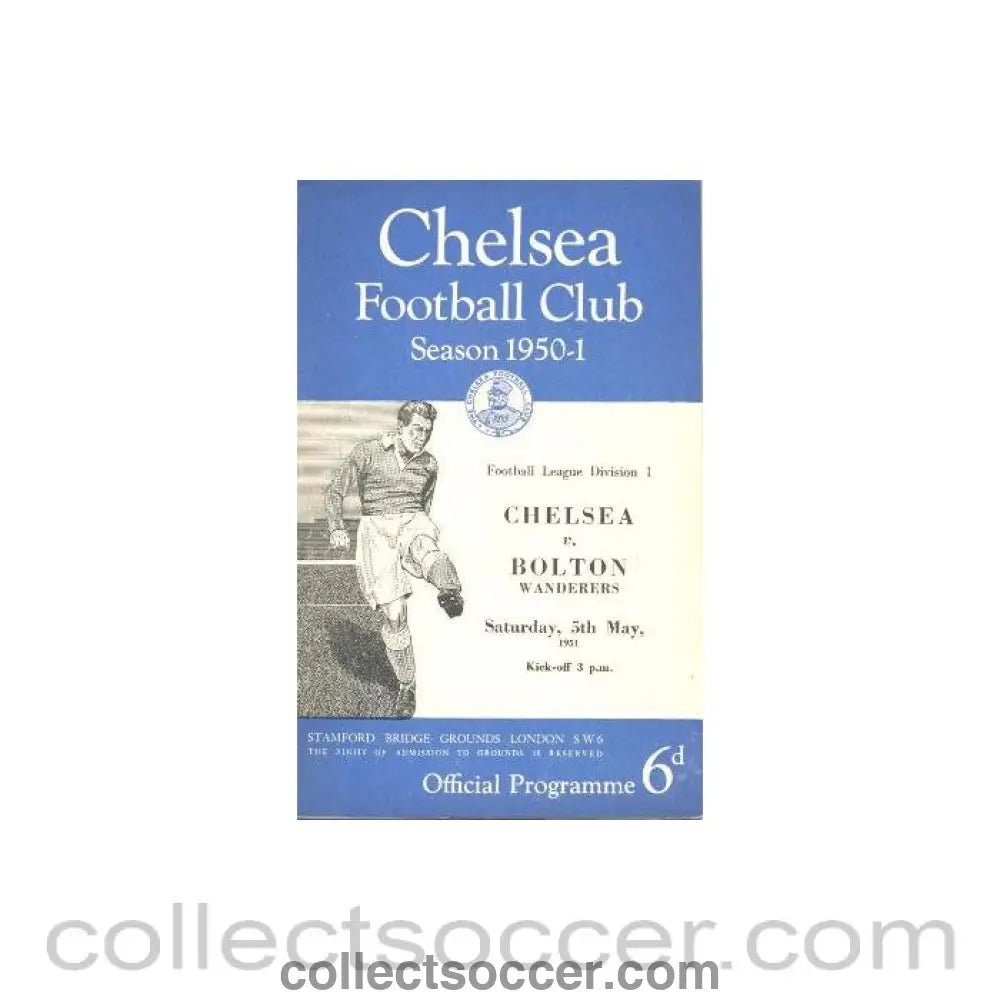 1951 - Chelsea v Bolton official programme 05/05/1951 - Collect Soccer