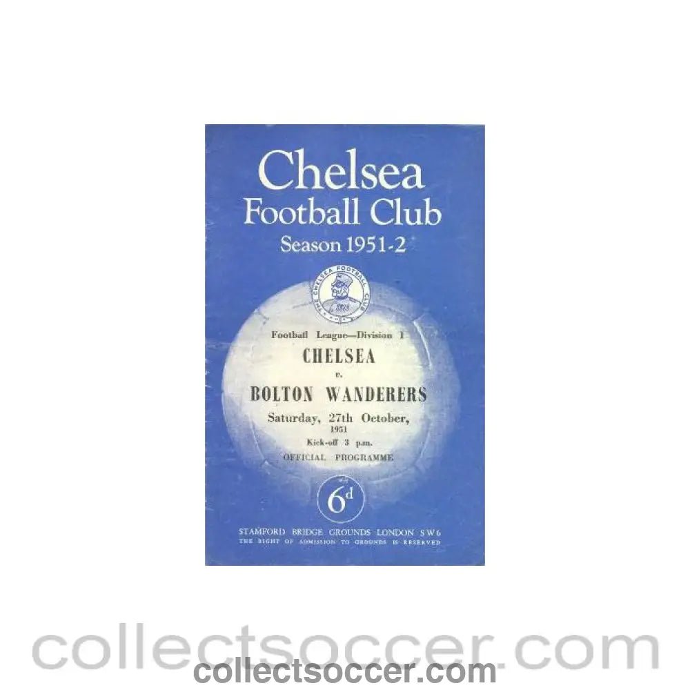 1951 - Chelsea v Bolton Wanderers official programme 27/10/1951 - Collect Soccer