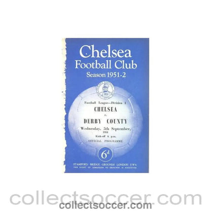 1951 - Chelsea v Derby County official programme 05/09/1951 - Collect Soccer