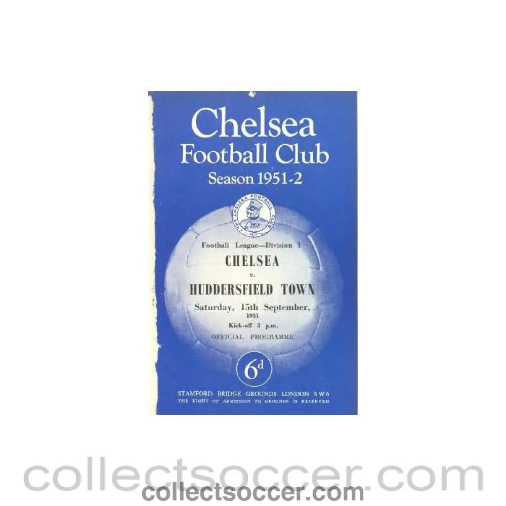 1951 - Chelsea v Huddersfield official programme 15/09/1951