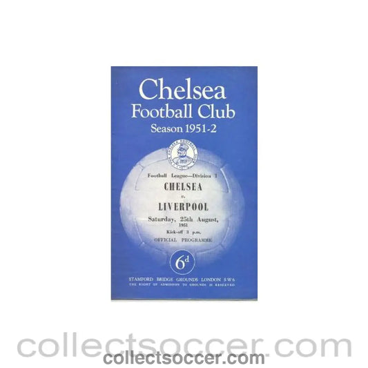 1951 - Chelsea v Liverpool official programme 25/08/1951