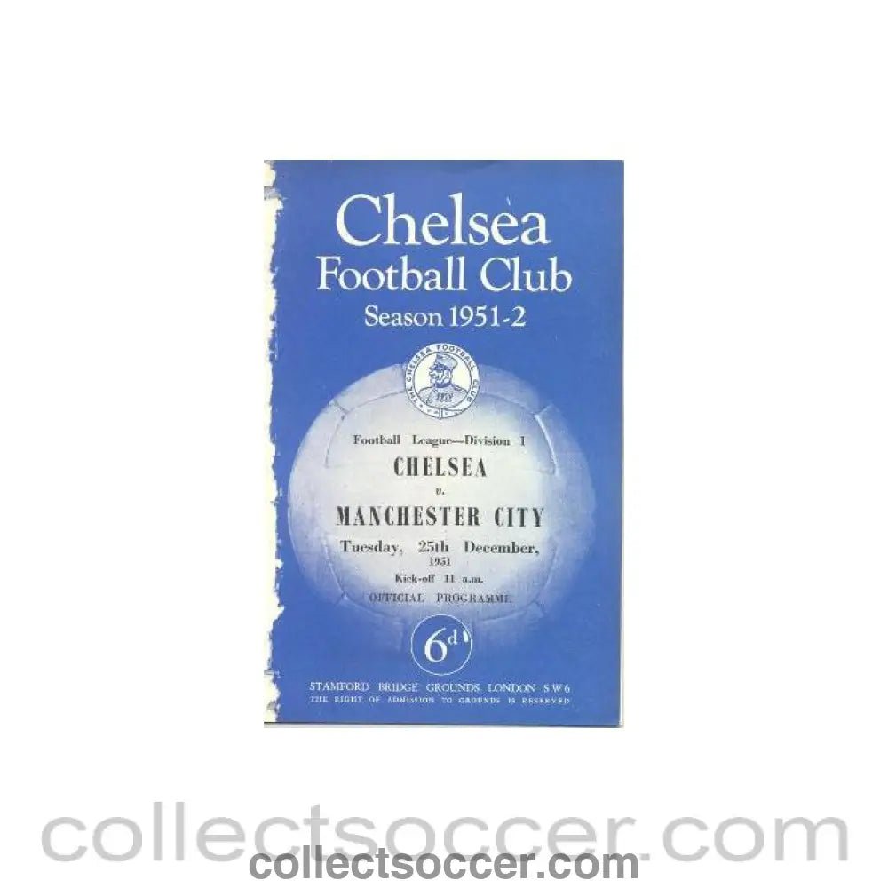 1951 - Chelsea v Manchester City official programme 25/12/1951 - Collect Soccer