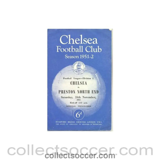1951 - Chelsea v Preston North End official programme 24/11/1951