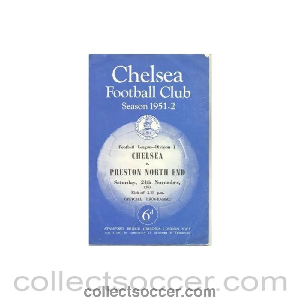 1951 - Chelsea v Preston North End official programme 24/11/1951 - Collect Soccer