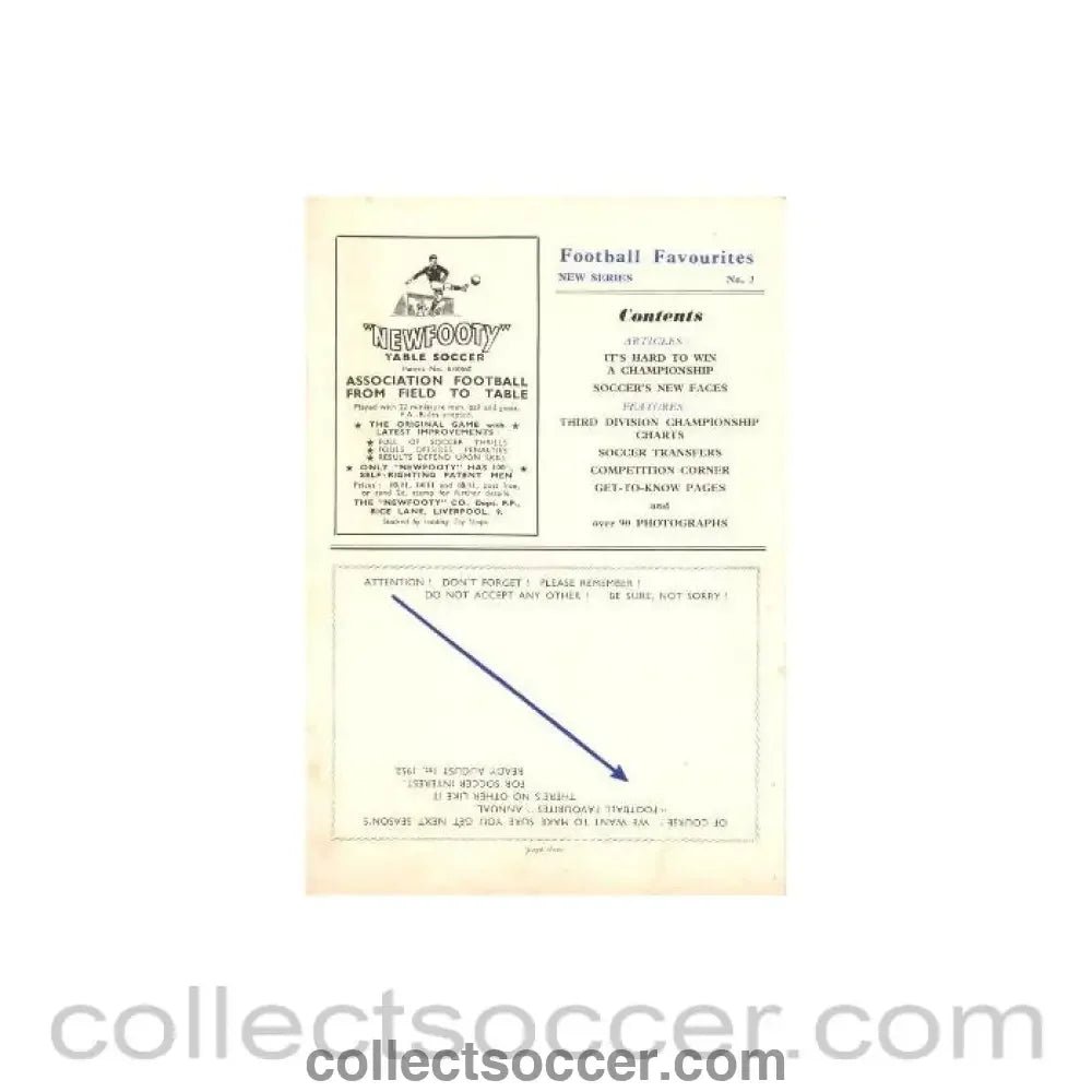 1951 - Football Favourites magazine New Series No: 3 of Season 1951-1952 - Collect Soccer