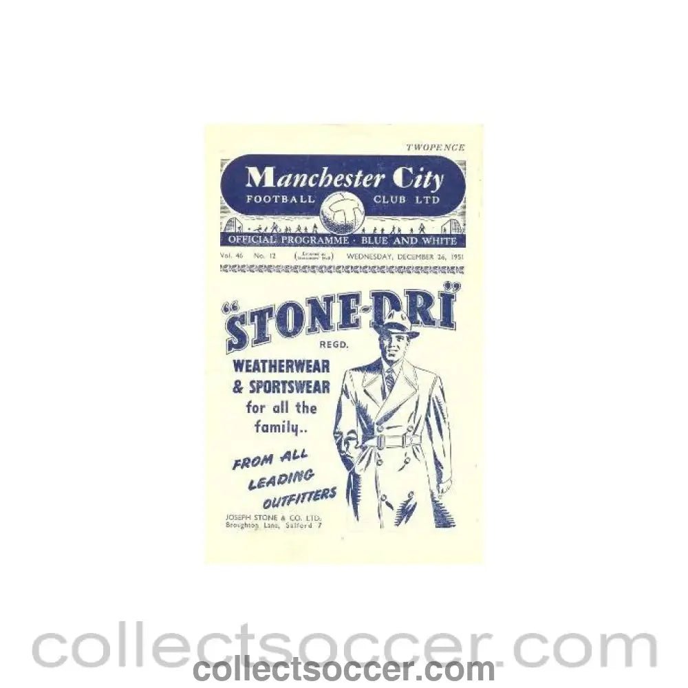 1951 - Manchester City vChelsea official programme 26/12/1951 - Collect Soccer