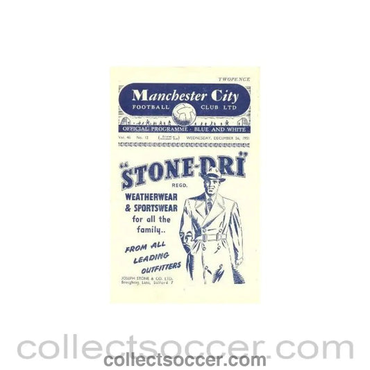 1951 - Manchester City vChelsea official programme 26/12/1951 - Collect Soccer