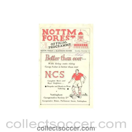 1951 - Nottingham Forest v Blackburn Rovers official programme 01/12/1951 - Collect Soccer