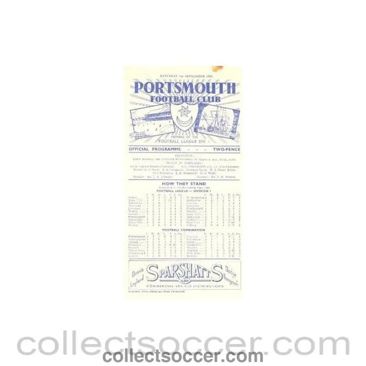 1951 - Portsmoith vChelsea official programme 01/09/1951 - Collect Soccer