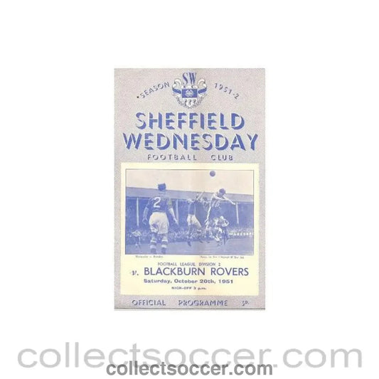1951 - Sheffield Wednesday v Blackburn Rovers official programme 20/10/1951 - Collect Soccer