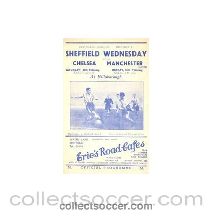 1951 - Sheffield Wednesday vChelsea 24/02/1951 and Sheffield Wednesday v Manchester United 26/02/1951 official double programme - Collect Soccer