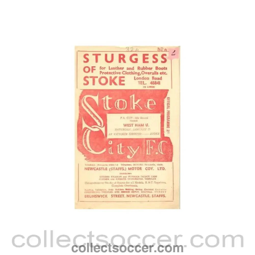 1951 - Stoke City v West Ham United official programme 27/01/1951 - Collect Soccer