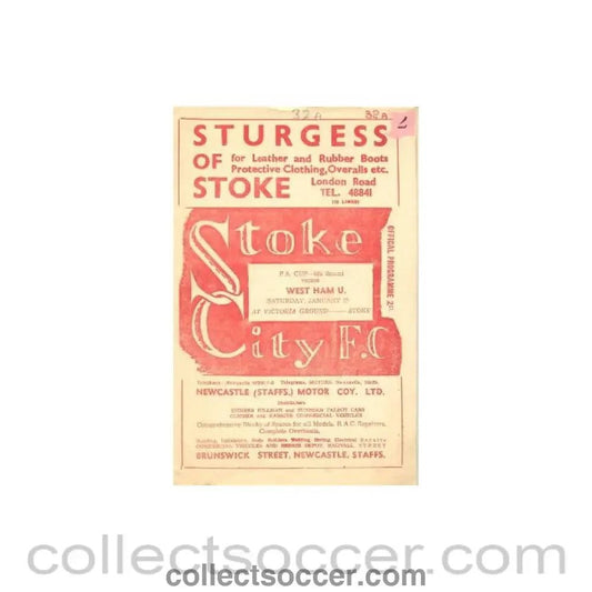 1951 - Stoke City v West Ham United official programme 27/01/1951 - Collect Soccer