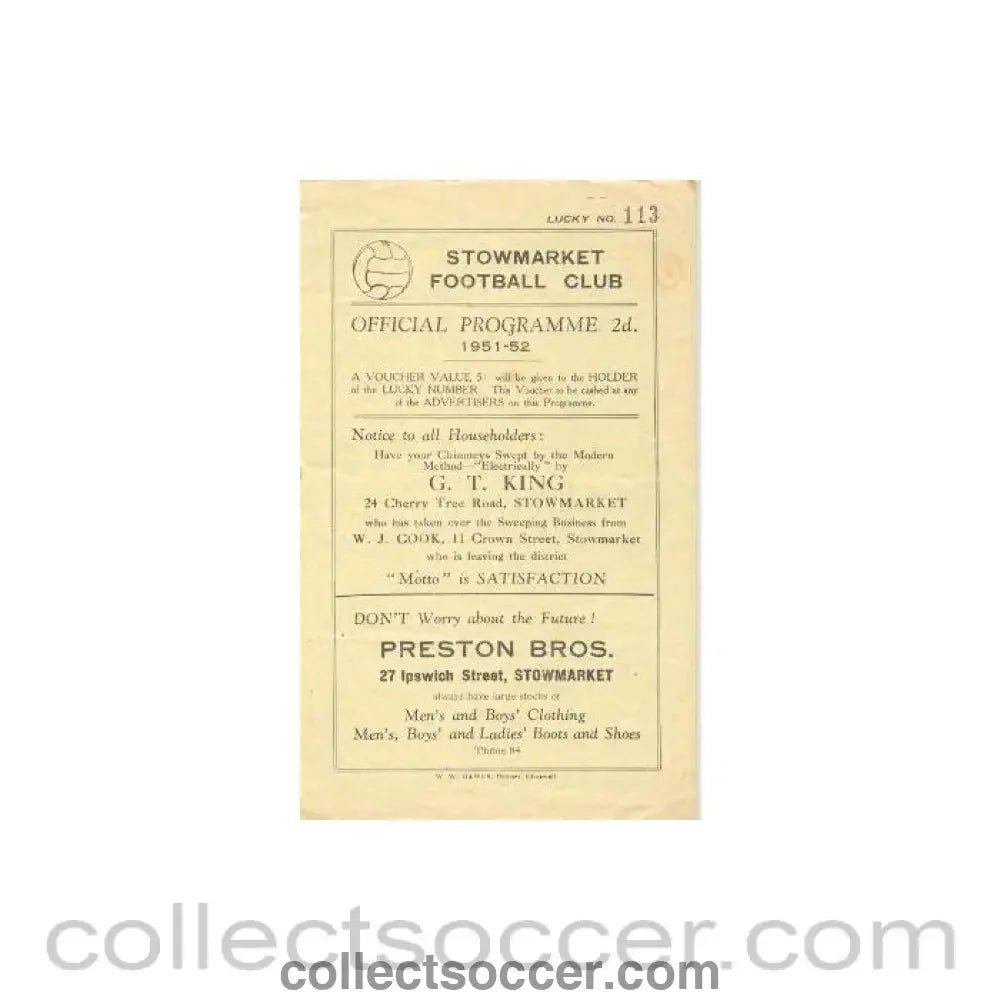 1951 - Stowmarket v Harwich & Parkeston official programme 13/10/1951 - Collect Soccer
