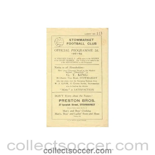 1951 - Stowmarket v Harwich & Parkeston official programme 13/10/1951 - Collect Soccer