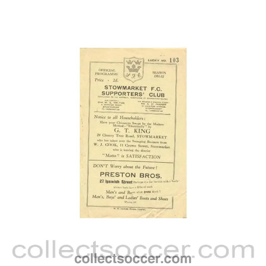 1951 - Stowmarket v Maldon Town official programme 01/12/1951 - Collect Soccer