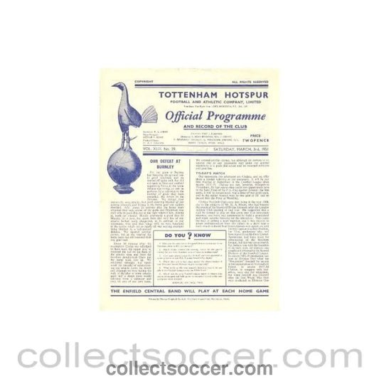 1951 - Tottenham Hotspur vChelsea official programme 03/03/1951 - Collect Soccer