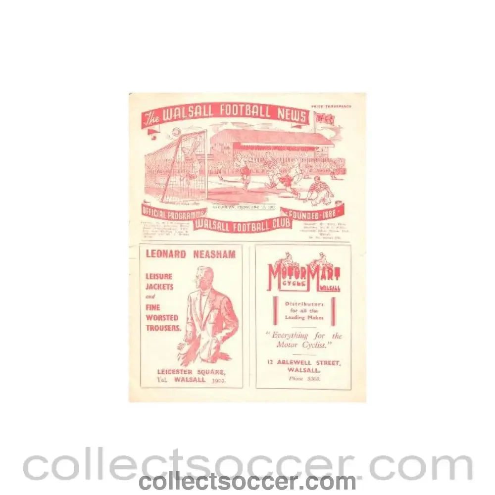 1951 - Walsall v Millwall official programme 17/02/1951 - Collect Soccer