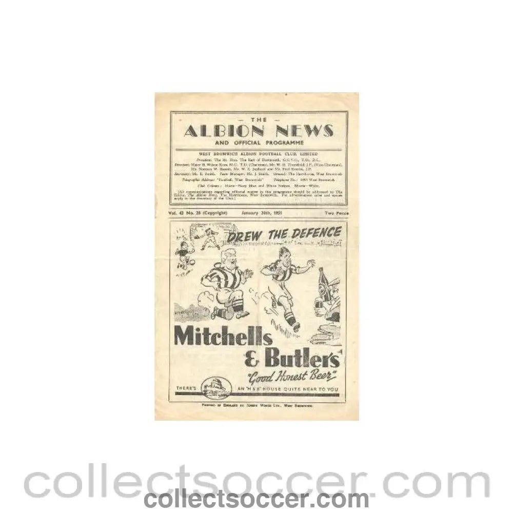 1951 - West Bromwich Albion vChelsea official programme 20/01/1951 - Collect Soccer
