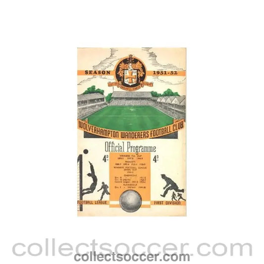 1951 - Wolverhampton Wanderers v Derby County official programme 22/08/1951 - Collect Soccer