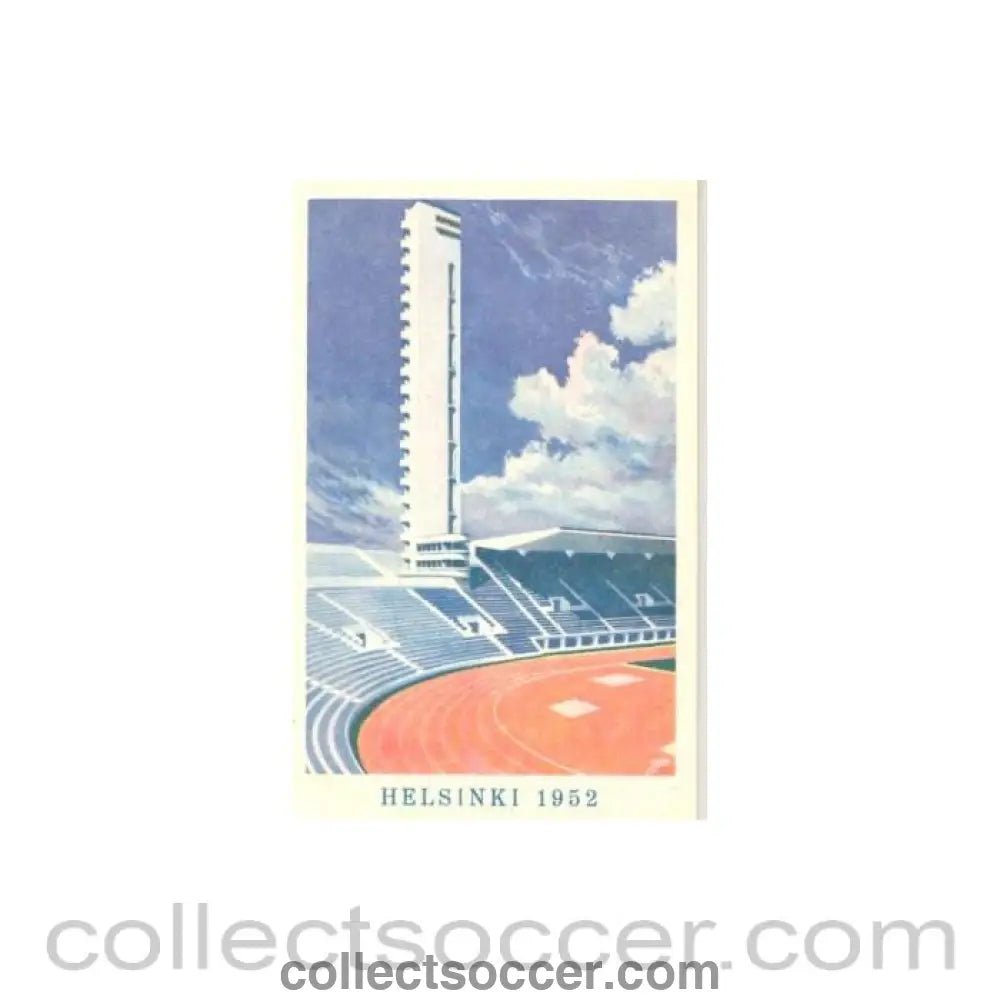 1952 15th Olympic Games in Helsinki, Finland colour postcard, featuring the Olympic Stadium - Collect Soccer