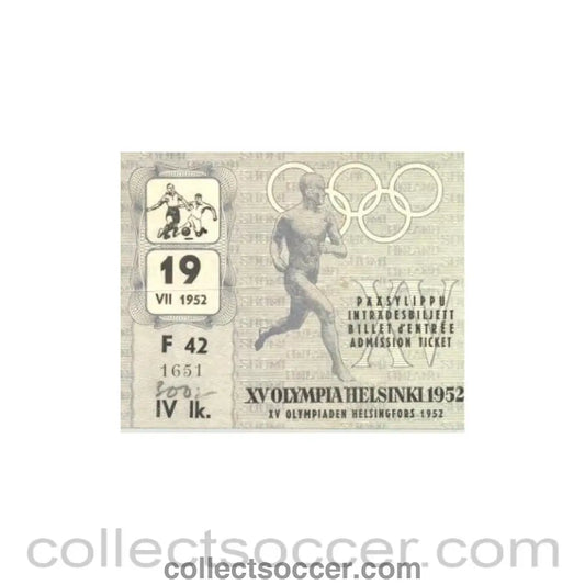 1952 15th Olympics Helsinki 1952 Ticket Football 19/07/1952