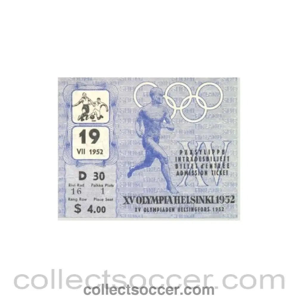 1952 - 15th Olympics Helsinki 1952 Ticket Football 19/07/1952 - Collect Soccer