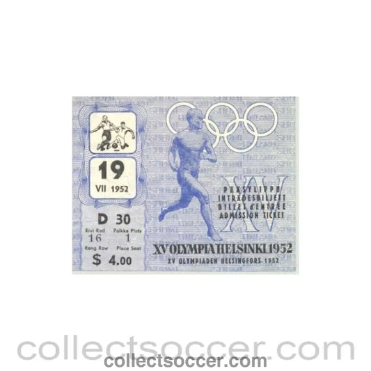 1952 - 15th Olympics Helsinki 1952 Ticket Football 19/07/1952