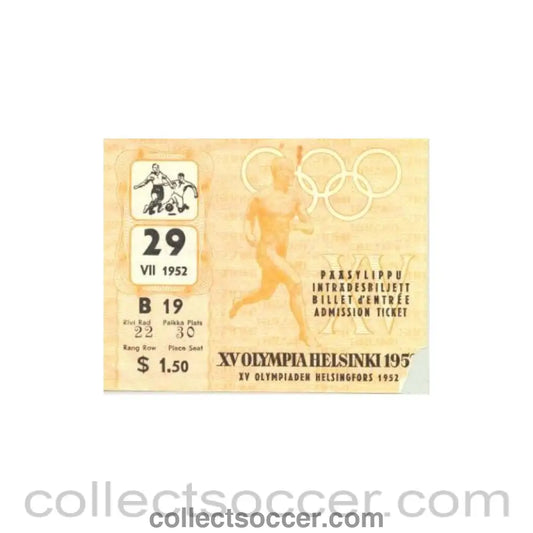 1952 - 15th Olympics Helsinki 1952 Ticket Football 29/07/1952