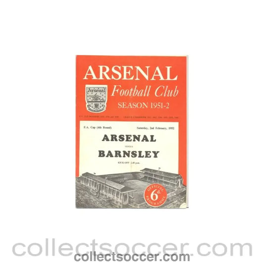 1952 - Arsenal v Barnsley official programme 02/02/1952
