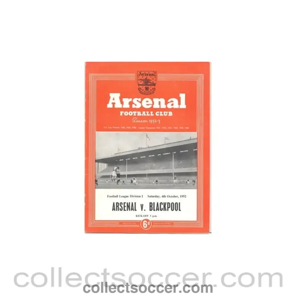 1952 - Arsenal v Blackpool official programme 04/10/1952 - Collect Soccer