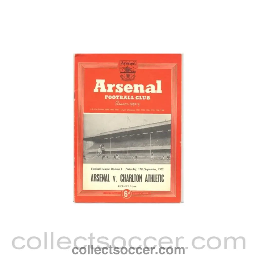 1952 - Arsenal v Charlton Athletic official programme 13/09/1952
