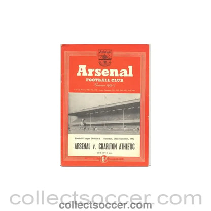 1952 - Arsenal v Charlton Athletic official programme 13/09/1952