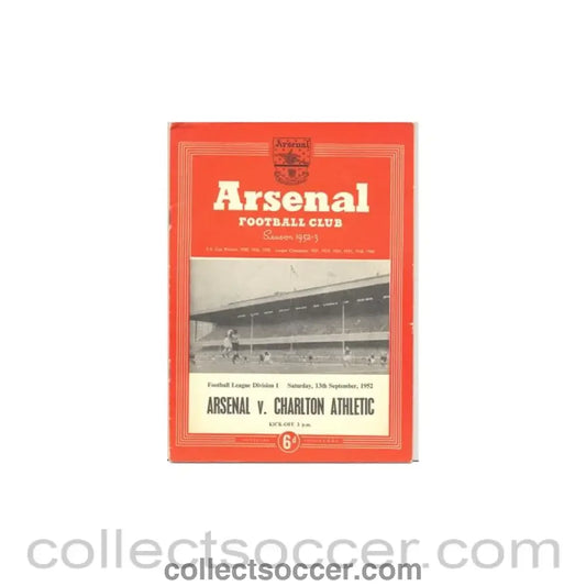 1952 - Arsenal v Charlton Athletic official programme 13/09/1952