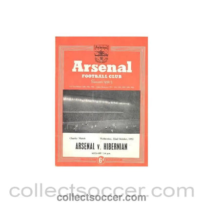 1952 - Arsenal v Hibernian official programme 22/10/1952 - Collect Soccer