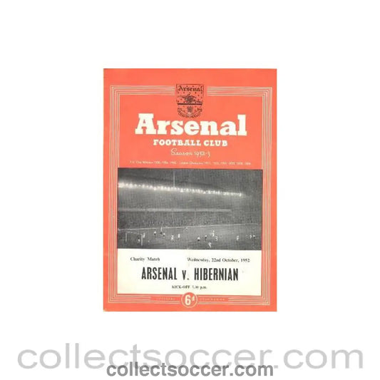 1952 - Arsenal v Hibernian official programme 22/10/1952