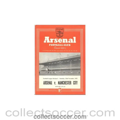 1952 - Arsenal v Manchester City official programme 22/11/1952 - Collect Soccer