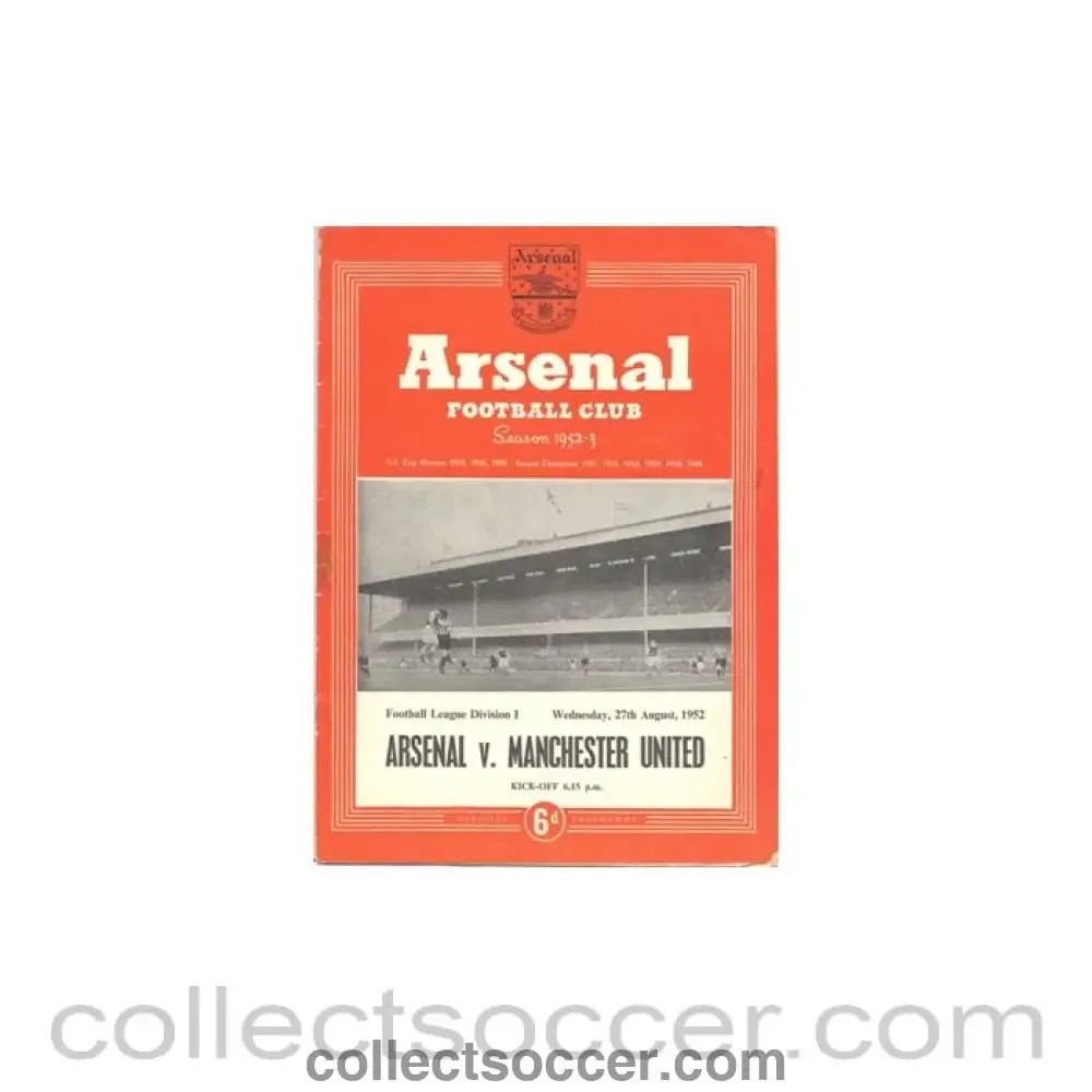 1952 - Arsenal v Manchester United official programme 27/08/1952 - Collect Soccer