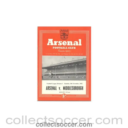 1952 - Arsenal v Middlesbrough official programme 08/11/1952