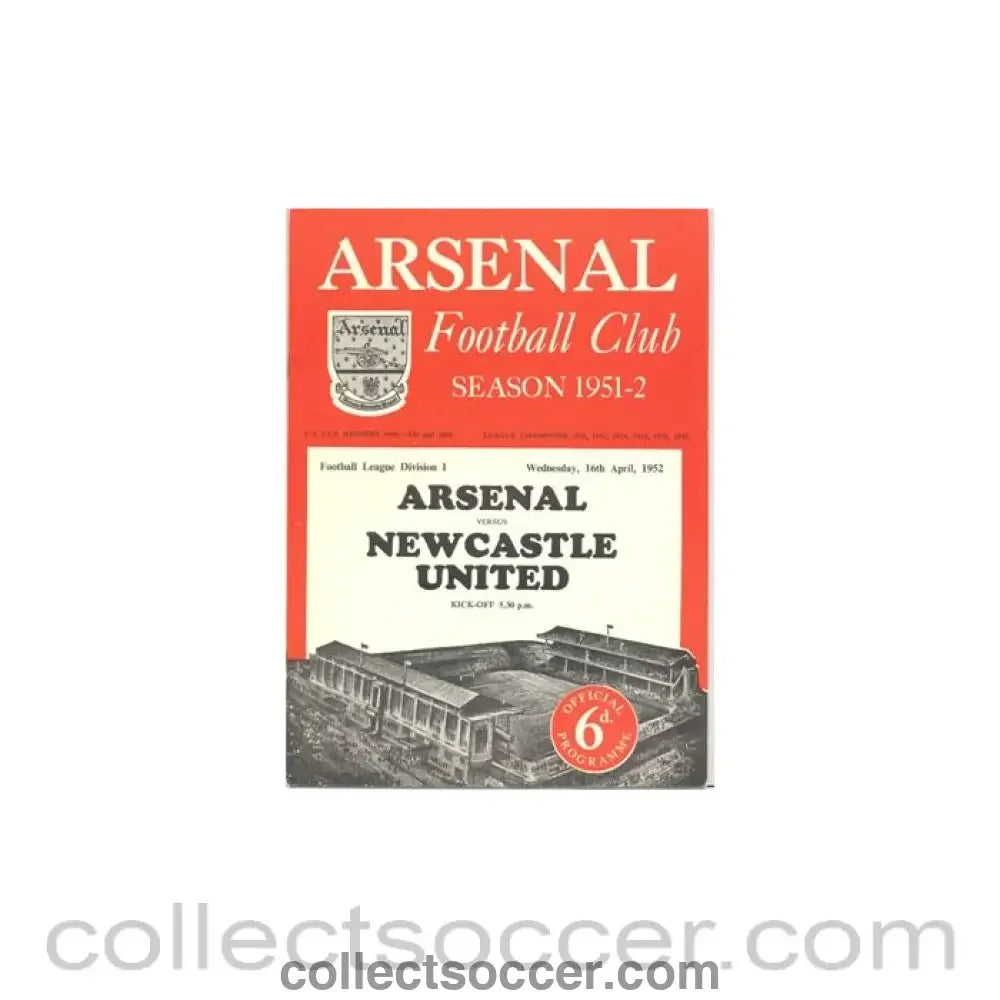 1952 - Arsenal v Newcastle United official programme 16/04/1952