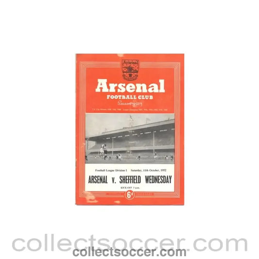 1952 - Arsenal v Sheffield Wednesday official programme 11/10/1952