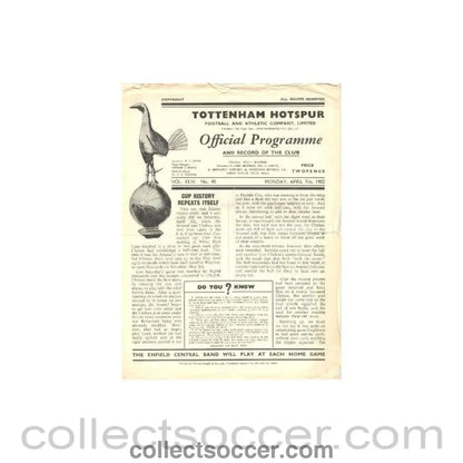 1952 - At Tottenham Hotspur Arsenal vChelsea official programme FA Cup Semi Final Replay 07/04/1952