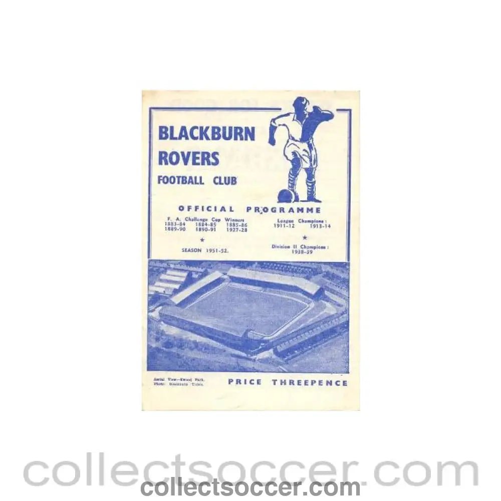 1952 - Blackburn Rovers v Burnley official programme 08/03/1952 - Collect Soccer