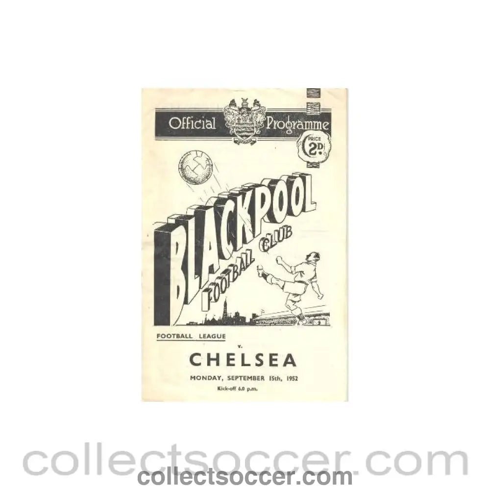 1952 - Blackpool v Chelsea official football programme 15/09/1952 - Collect Soccer