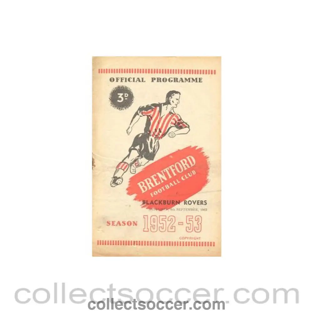 1952 - Brentford v Blackburn Rovers official programme 06/09/1952 - Collect Soccer