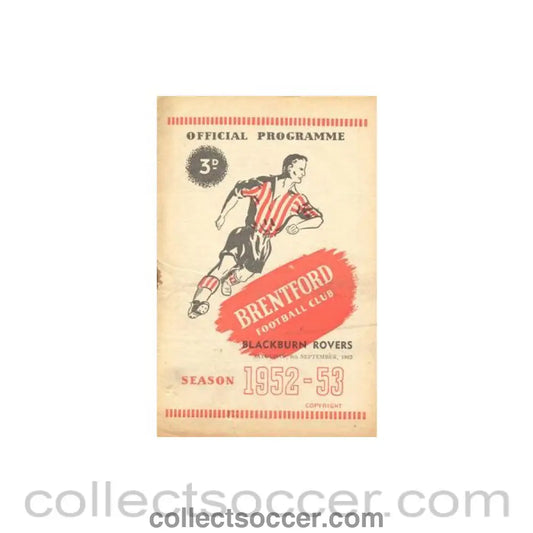 1952 - Brentford v Blackburn Rovers official programme 06/09/1952