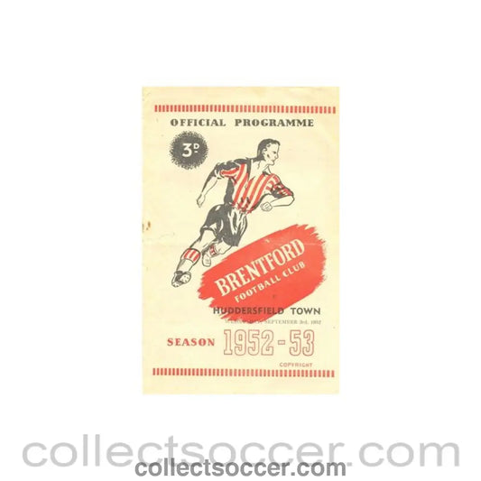 1952 - Brentford v Huddersfield Town official programme 03/09/1952